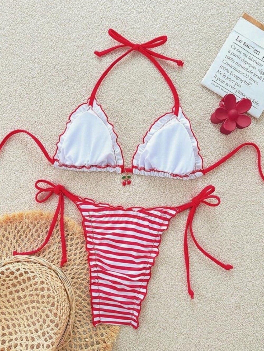 Red Cherry Print Tie Bikini Set - Women's Swim - Picture 2 of 2